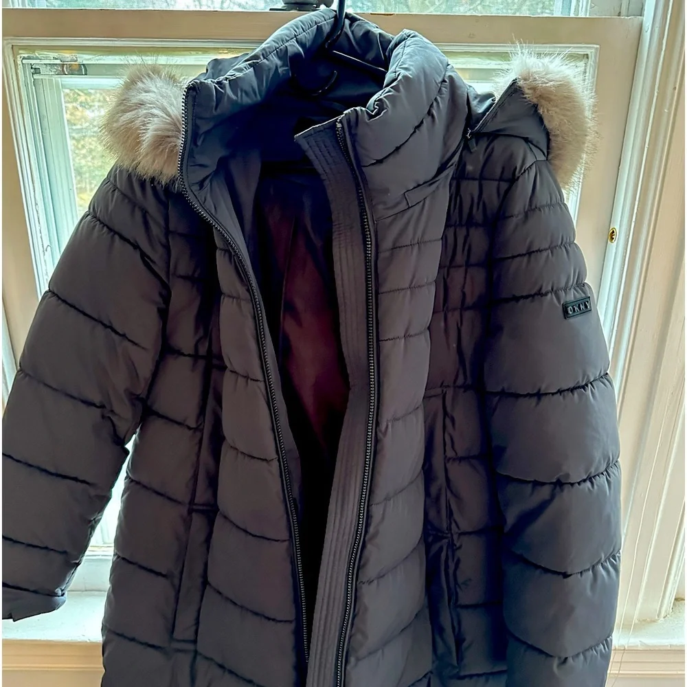 DKNY Long Puffer Coat - Picture 1 of 8